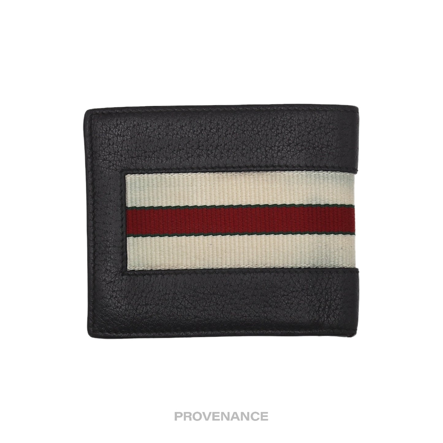 🔴 Gucci Bifold Wallet -Logo Stripe Web Black Leather