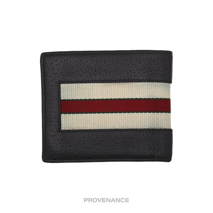 🔴 Gucci Bifold Wallet -Logo Stripe Web Black Leather