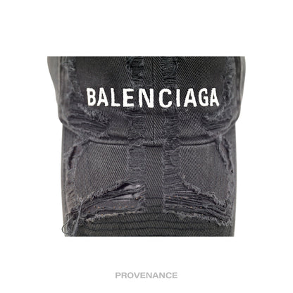 🔴 Balenciaga Embroidered Logo BB Lazer Destroyed Cap Black