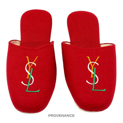 🔴 Yves Saint Laurent YSL Logo Slipper - Red Canvas