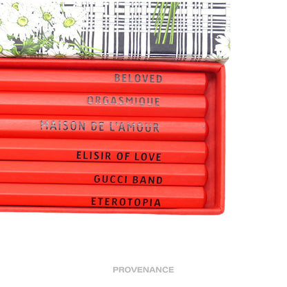 🔴 Gucci 6 Pencil Set Case - Michele Words Floral Red Black