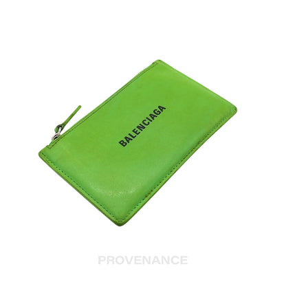 🔴 Balenciaga Logo Fragment Zip Card Wallet - Green Leather