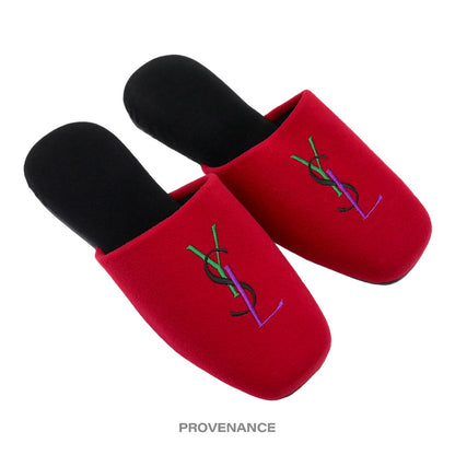 🔴 Yves Saint Laurent YSL Logo Slipper - Red Velour