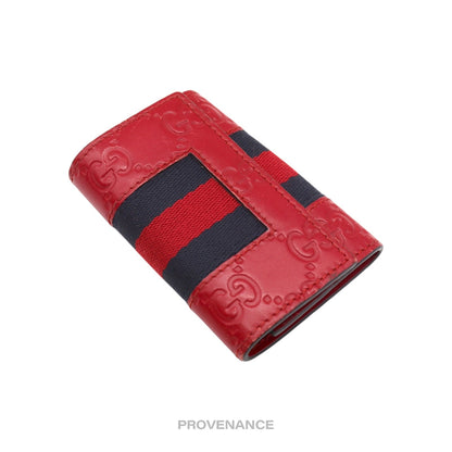 🔴 Gucci GG Web 6 Key Holder - Red Guccissima Leather