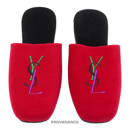 🔴 Yves Saint Laurent YSL Logo Slipper - Red Velour