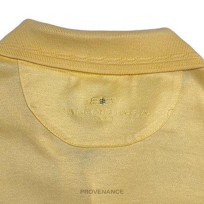 🔴 Balenciaga Logo Long Sleeve Polo Shirt - Powder Yellow M