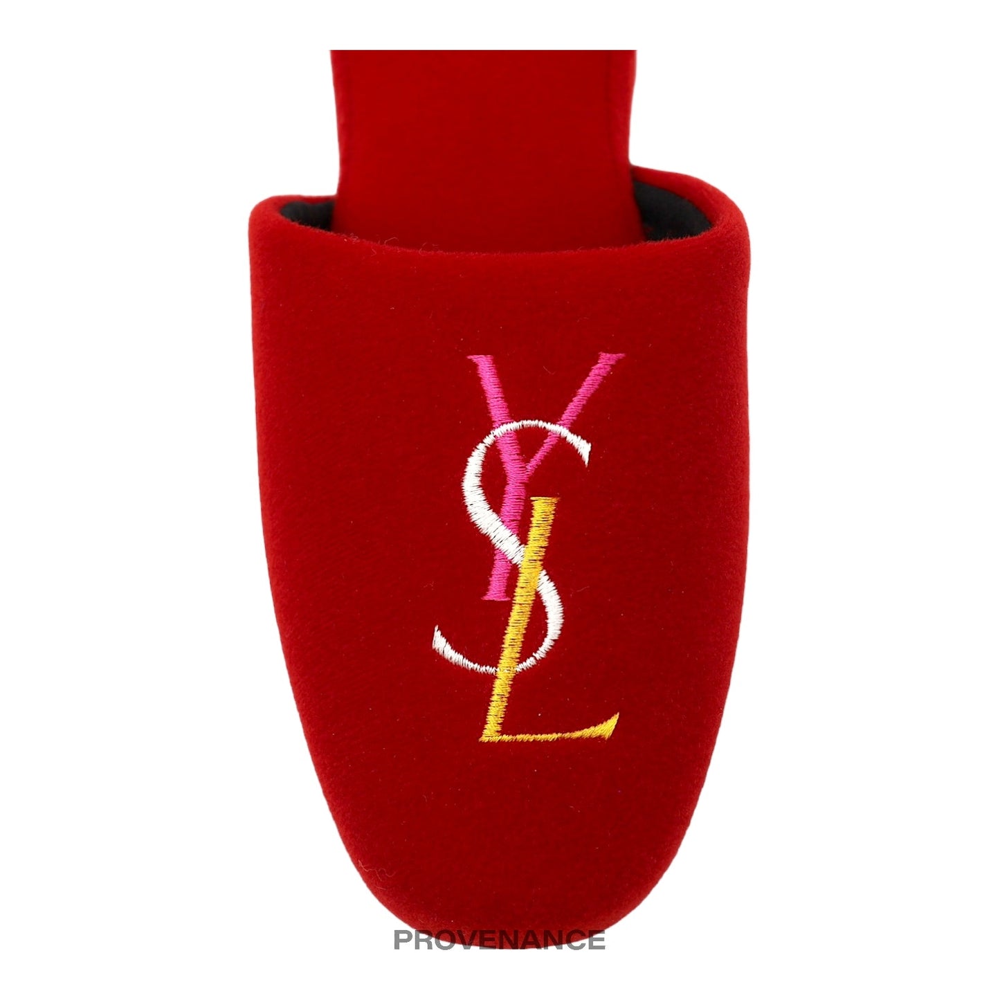 🔴 Yves Saint Laurent YSL Logo Slipper - Red Velour