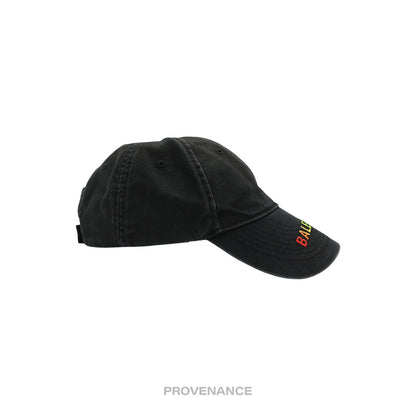 🔴 Balenciaga Embroidered Rainbow Logo Cap - Washed Black