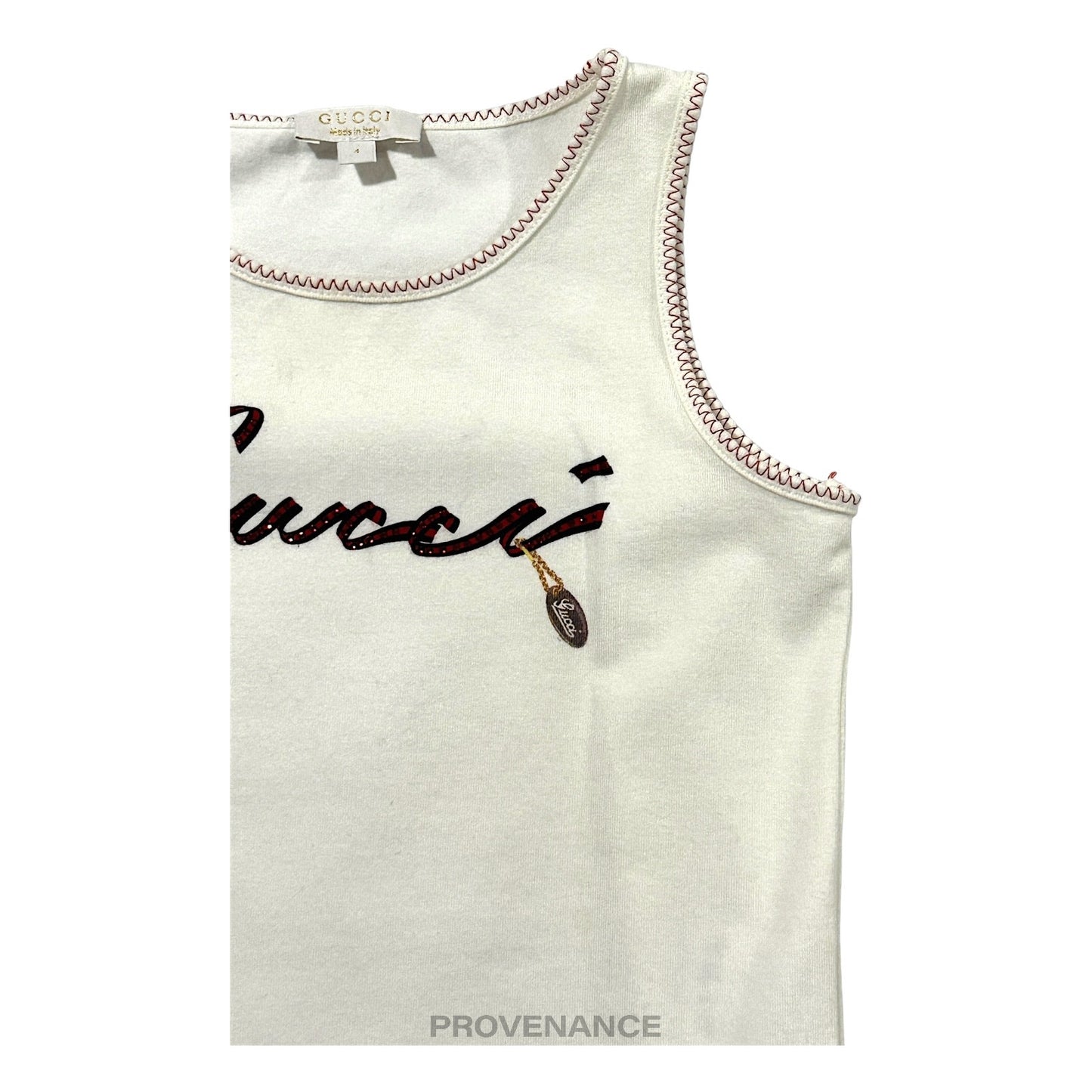 🔴 Gucci Children Logo Tank Top - White Red Sequin