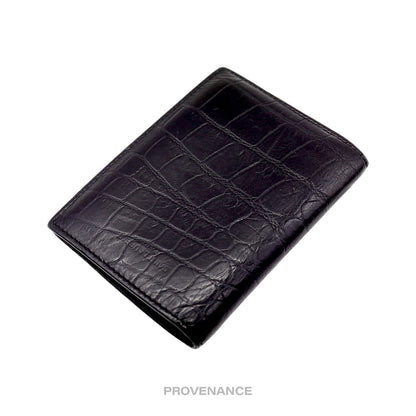 🔴 Saint Laurent Paris SLP Pocket Card Wallet - Black Croc