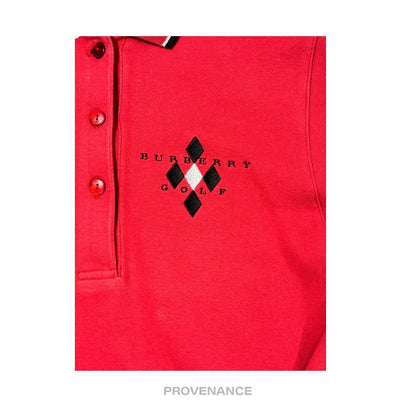 🔴 Burberry Golf Long Sleeve Polo Shirt - Red M