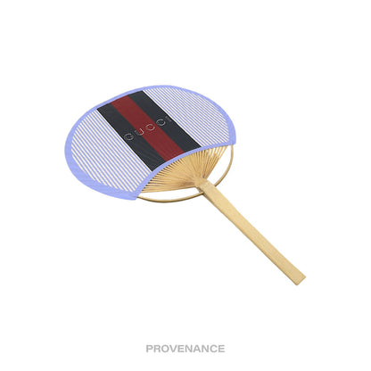 🔴 Gucci Web Logo Bamboo Hand Fan - Black/Red Striped