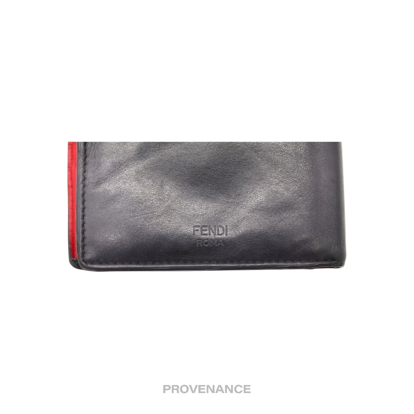 🔴 Fendi Monster Eyes Bifold Wallet - Red Black Leather