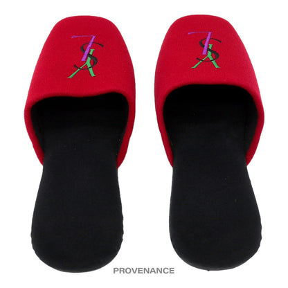 🔴 Yves Saint Laurent YSL Logo Slipper - Red Velour