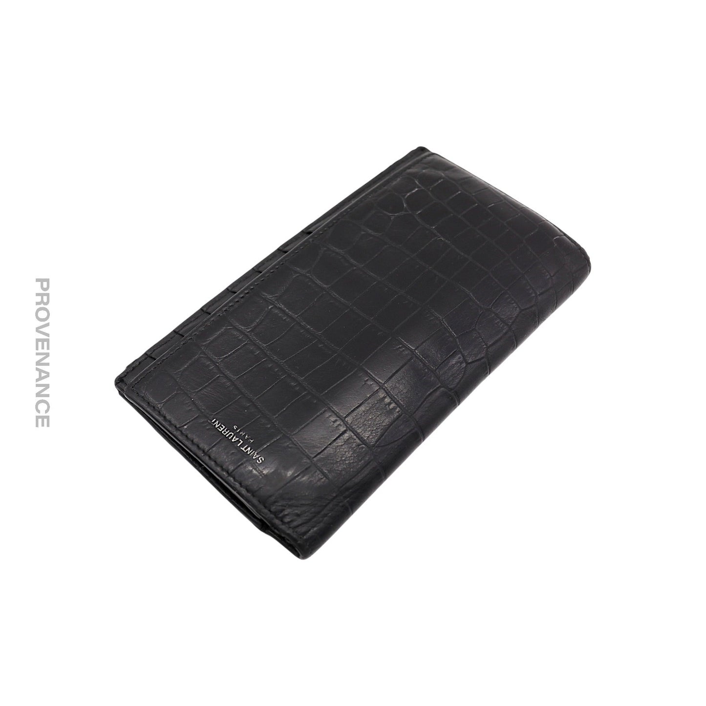 🔴 Saint Laurent Paris SLP Long Wallet - Black Croc Leather