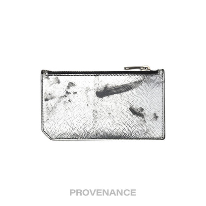 🔴 Saint Laurent Paris SLP Fragment Zip Card Wallet - Metallic Silver