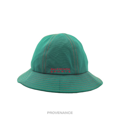 🔴 Balenciaga Sports Logo Embroidered Bucket Hat - Green Red
