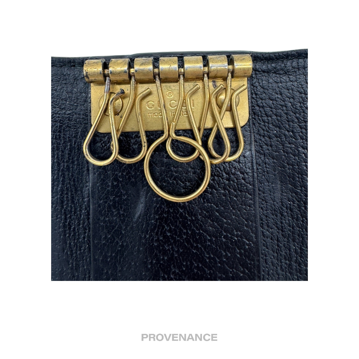 🔴 Gucci 6 Key Holder - Embroidered Bee Gold Black Leather