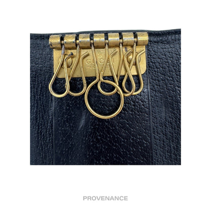 🔴 Gucci 6 Key Holder - Embroidered Bee Gold Black Leather