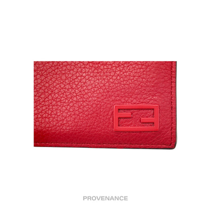 🔴 Fendi  FF Logo Bifold Wallet - Pebbled Red Leather