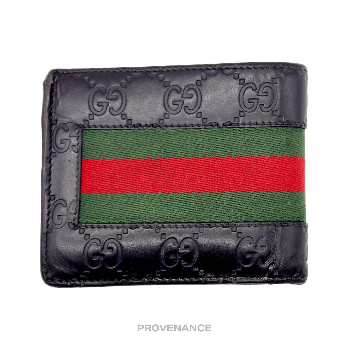 🔴 Gucci Bifold Wallet - Black Guccissima Leather with Web