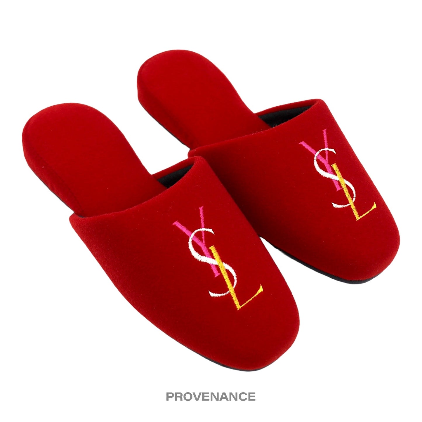 🔴 Yves Saint Laurent YSL Logo Slipper - Red Velour