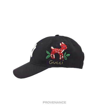 🔴 Gucci x NY Yankees Embroidered Hat Cap - Black Deer Bambi