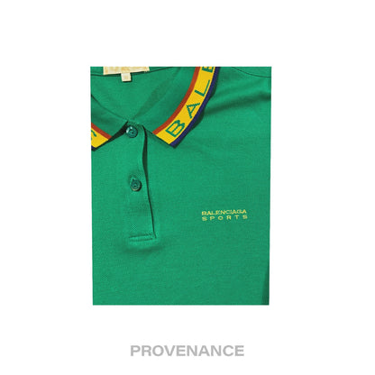🔴 Balenciaga Sports Pique Polo Shirt - Green Embroidered M