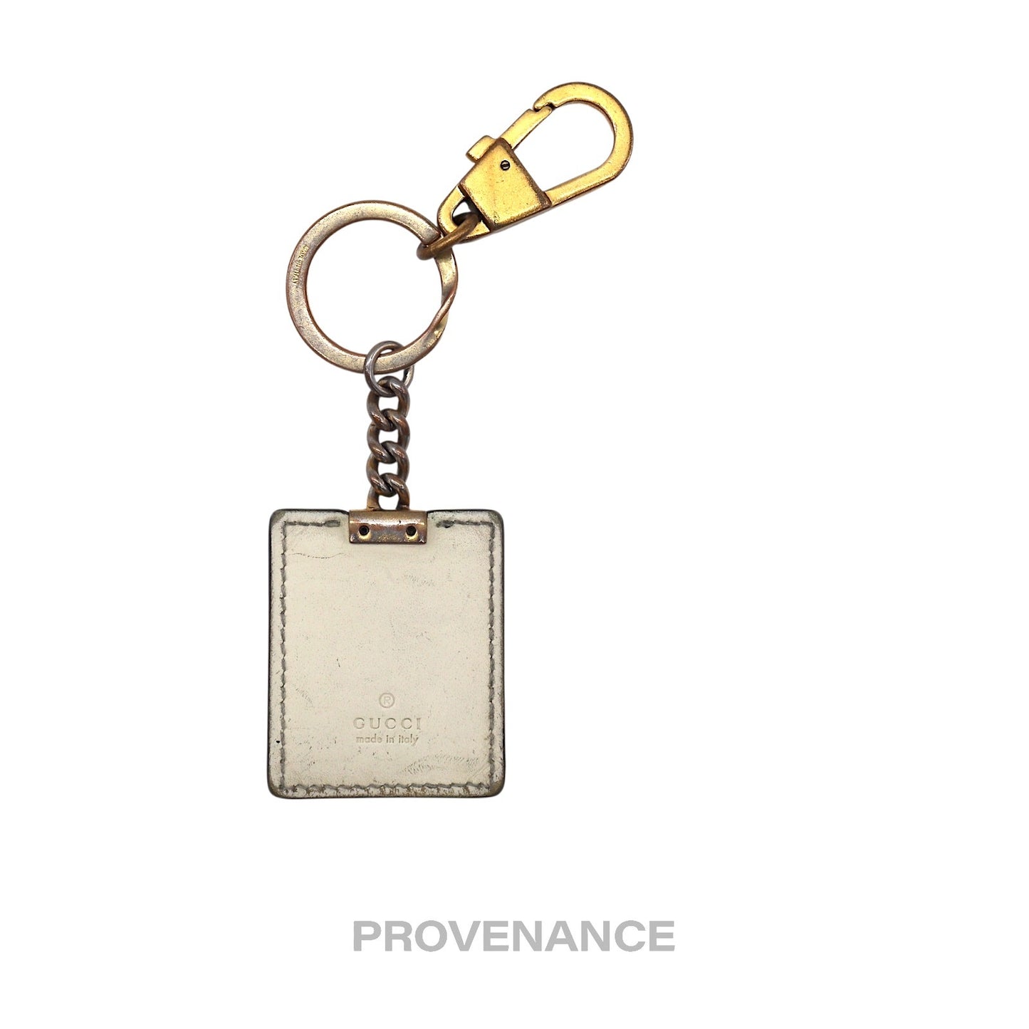 🔴 Gucci Embroidered Worldwide logo Keychain - White Leather