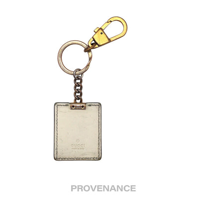 🔴 Gucci Embroidered Worldwide logo Keychain - White Leather