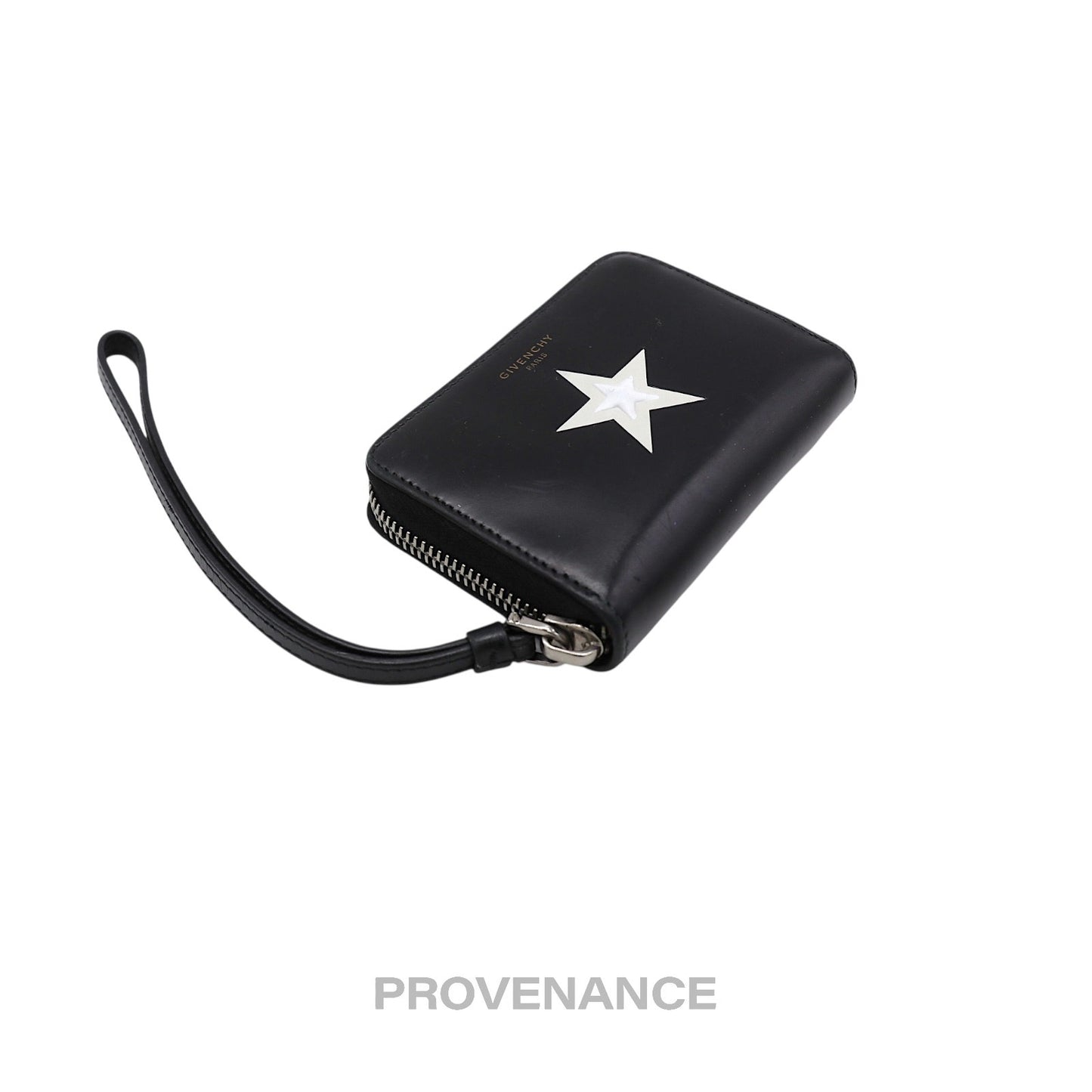 🔴 Givenchy Star Zip Card Wallet - Black Leather