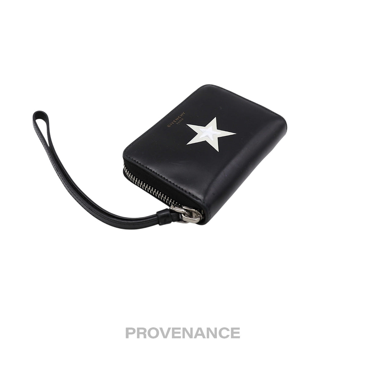 🔴 Givenchy Star Zip Card Wallet - Black Leather