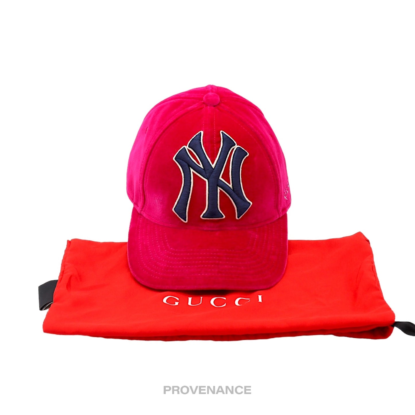 🔴 Gucci x NY Yankees Embroidered Hat Cap - Pink Velour