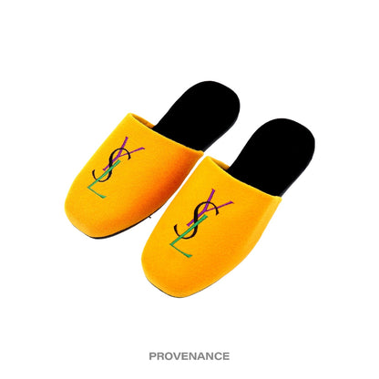 🔴 Yves Saint Laurent YSL Logo Slipper - Yellow Velour