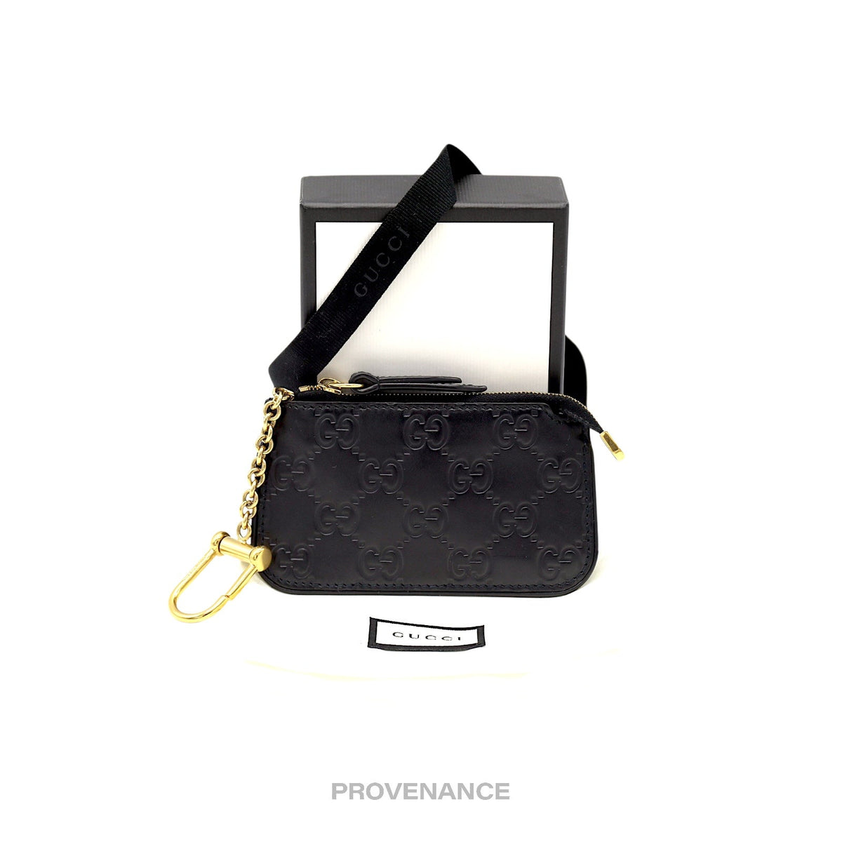 🔴 Gucci Key Pouch Cles - Black GG Guccissima Leather