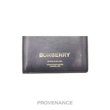 🔴 Burberry Address Logo Bifold Wallet - Black Leather