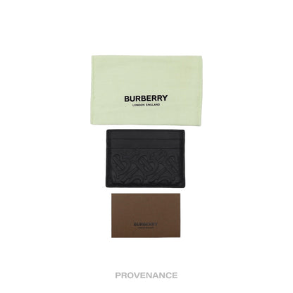 🔴 Burberry TB Monogram Card Holder Wallet - Embossed Black