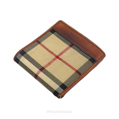 🔴 Burberry Nova Check Canvas Bifold Wallet - Brown Leather