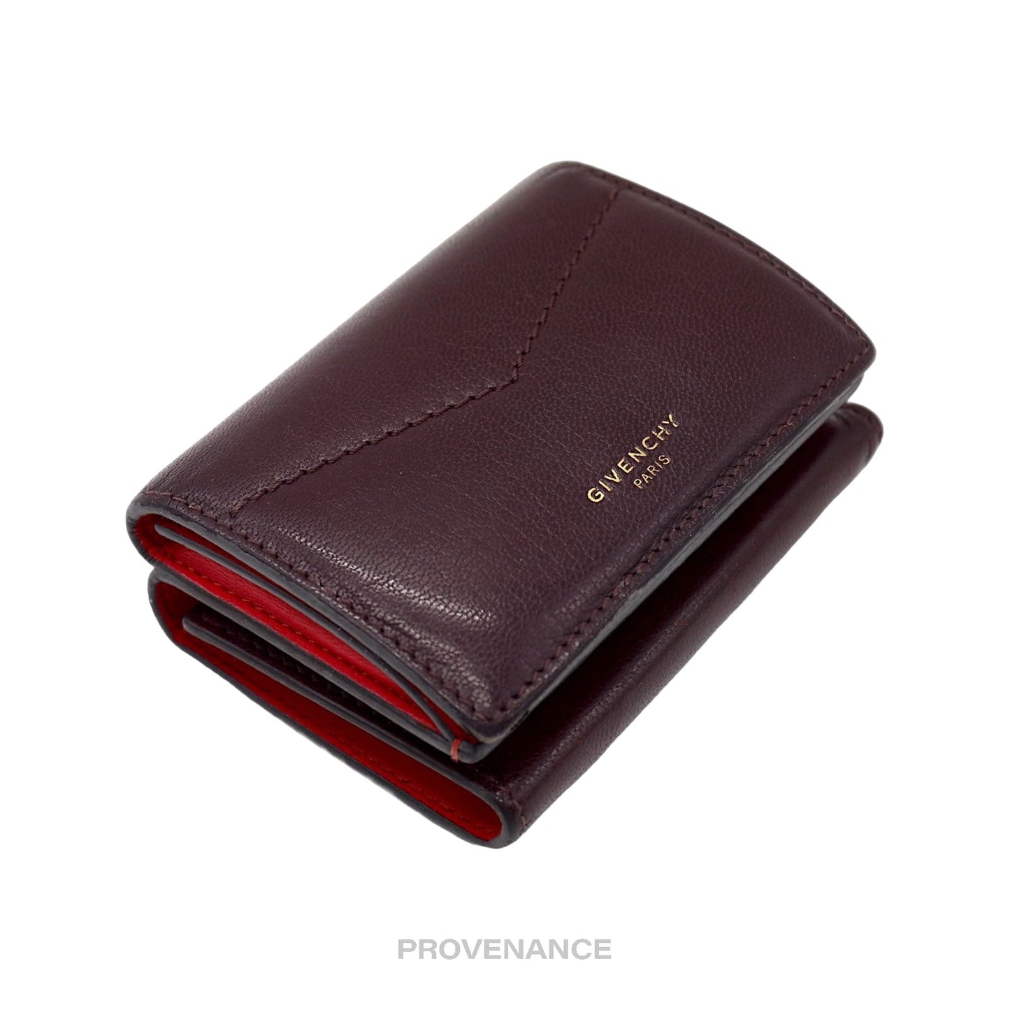 🔴 Givenchy Two Tone Trifold Wallet - Burgundy Leather