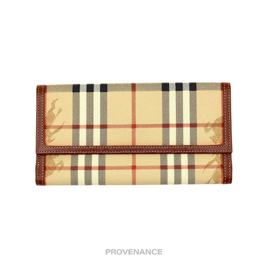 🔴 Burberry Long Wallet - Haymarket Check Brown