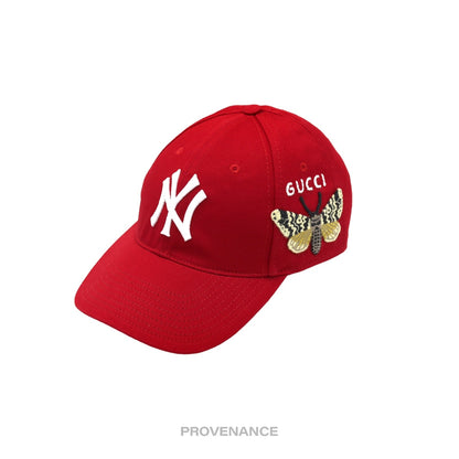 🔴 Gucci x NY Yankees Embroidered Hat Cap - Red with Moth