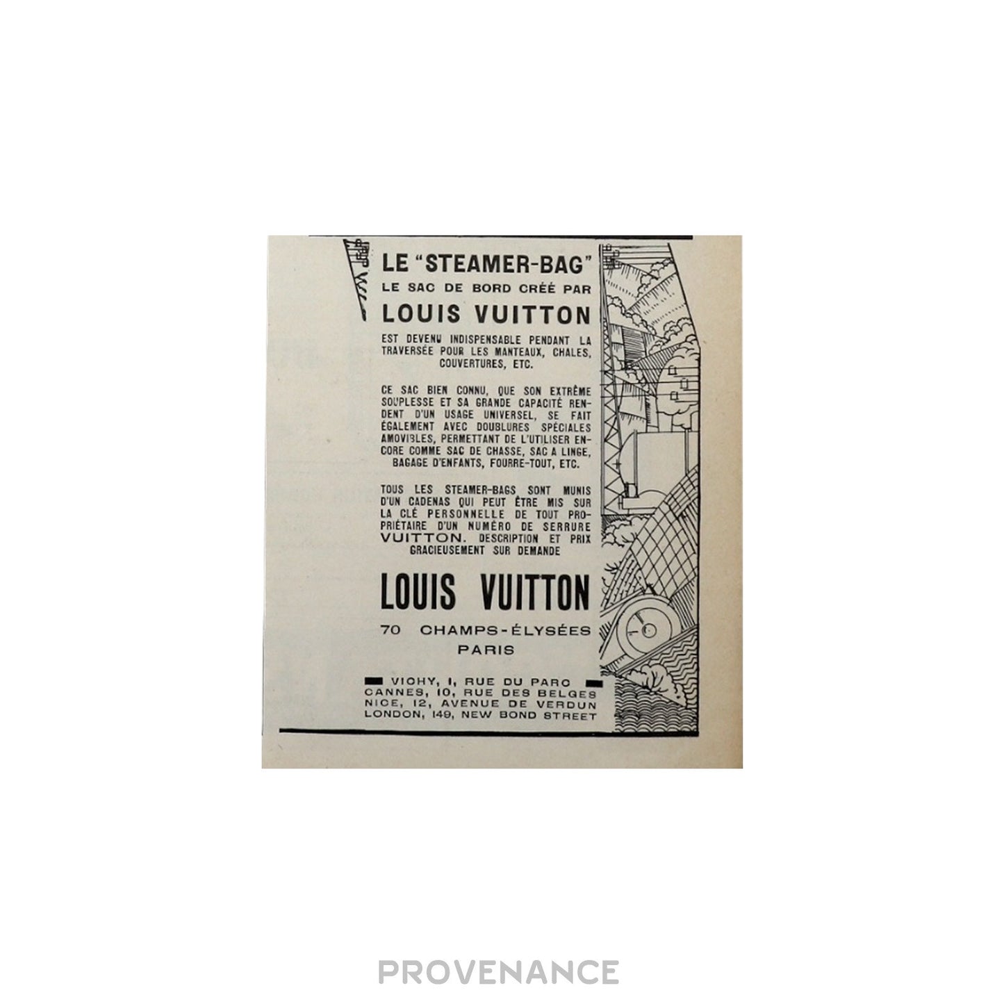 🔴 Louis Vuitton Antique Vintage Newsprint Ad - STEAMER-BAG