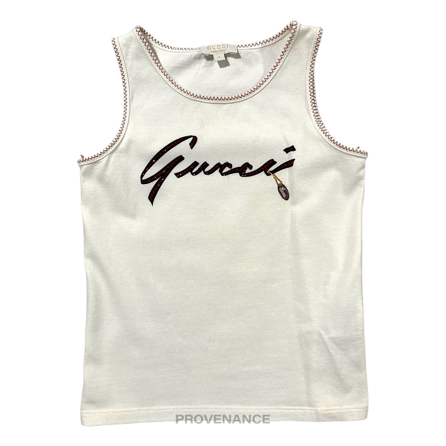 🔴 Gucci Children Logo Tank Top - White Red Sequin