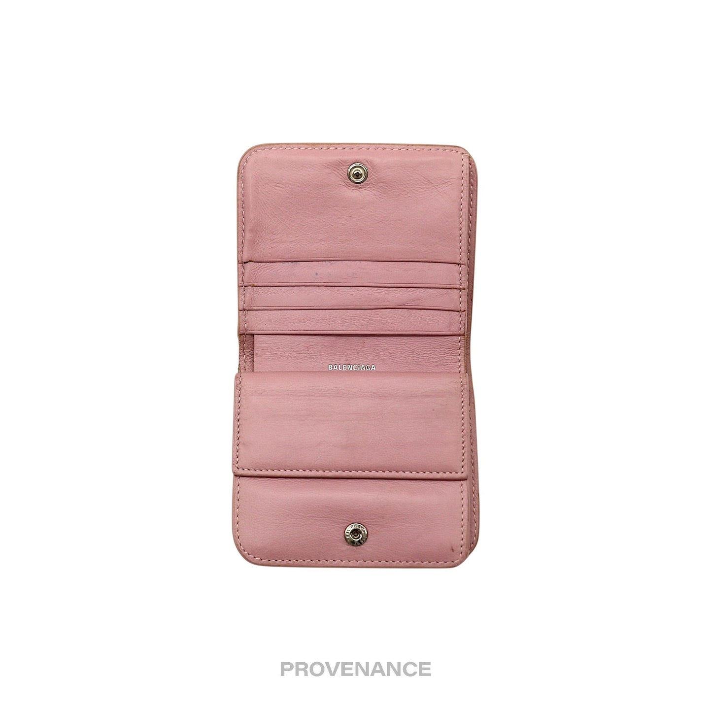 🔴 Balenciaga Logo Snap Wallet - Powder Pink Leather