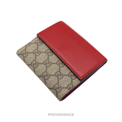 🔴 Gucci Trifold Snap Wallet - GG Supreme Red/Pink