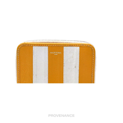 🔴 Balenciaga Logo Bazaar Zip Wallet - Yellow White Striped