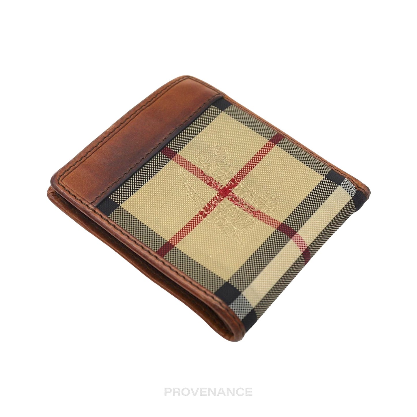 🔴 Burberry Nova Check Canvas Bifold Wallet - Brown Leather