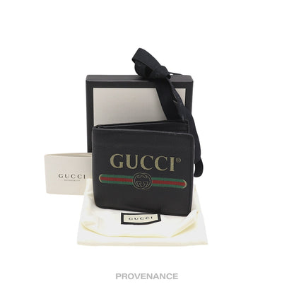 🔴 Gucci Vintage Logo Bifold Wallet - Black Leather
