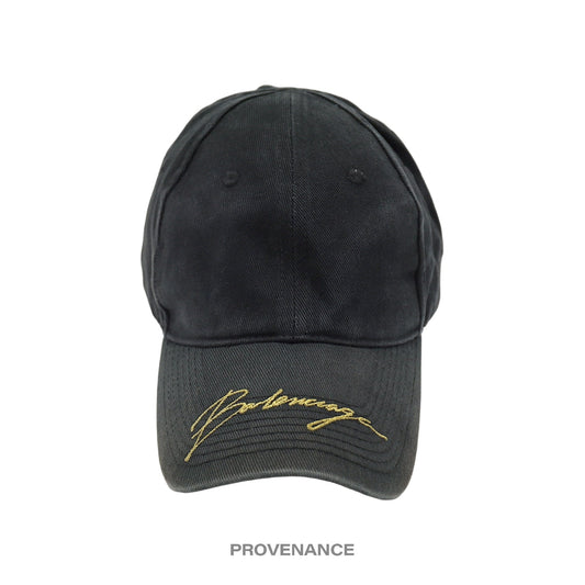 🔴 Balenciaga Embroidered Script Logo Cap - Washed Black