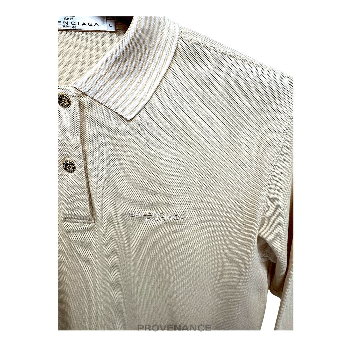 🔴 Balenciaga Golf Long Sleeve Polo Shirt - Sand L